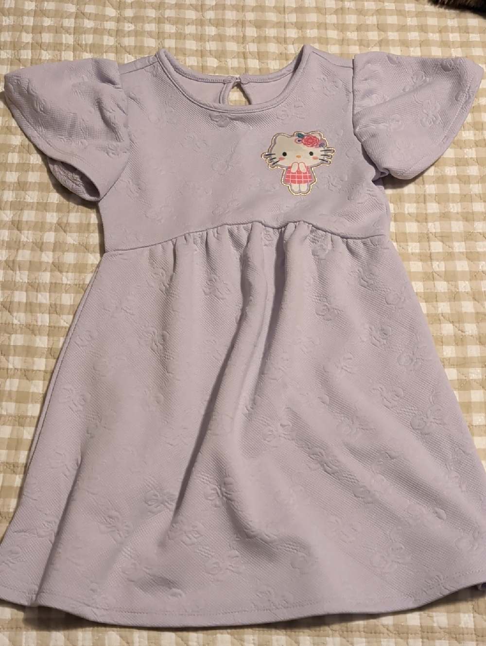 Sanrio Lilac Short Sleeve Girls' Dress with Hello Kitty patch